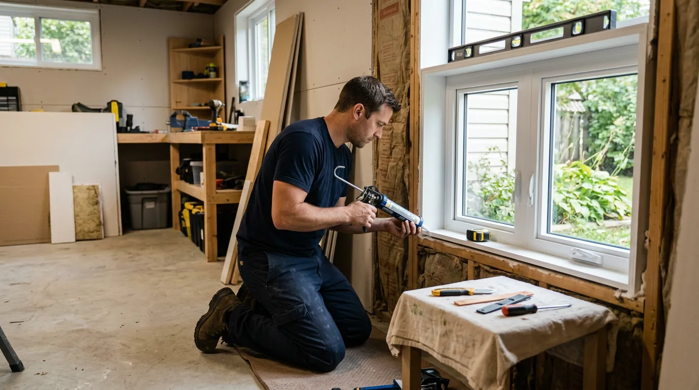 WindowFixers.ca crew installing a secure vinyl basement window