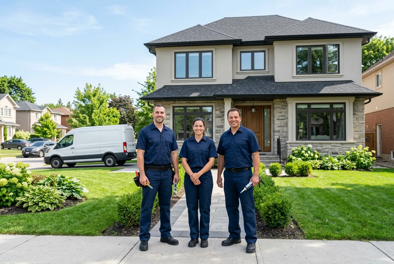 WindowFixers.ca installation team in front of a GTA home with new windows